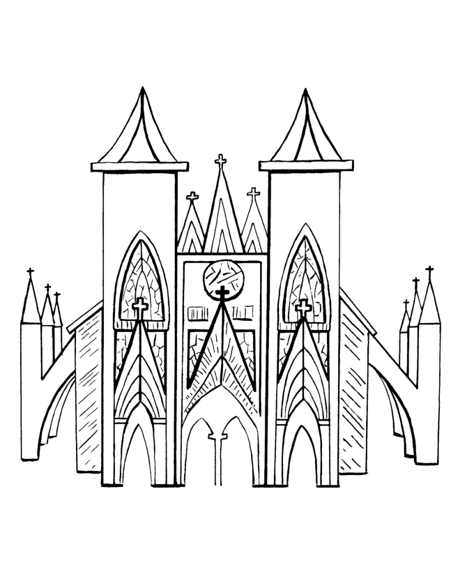 Dessin à colorier: Église (Bâtiments et Architecture) #64263 - Coloriages à Imprimer Gratuits
