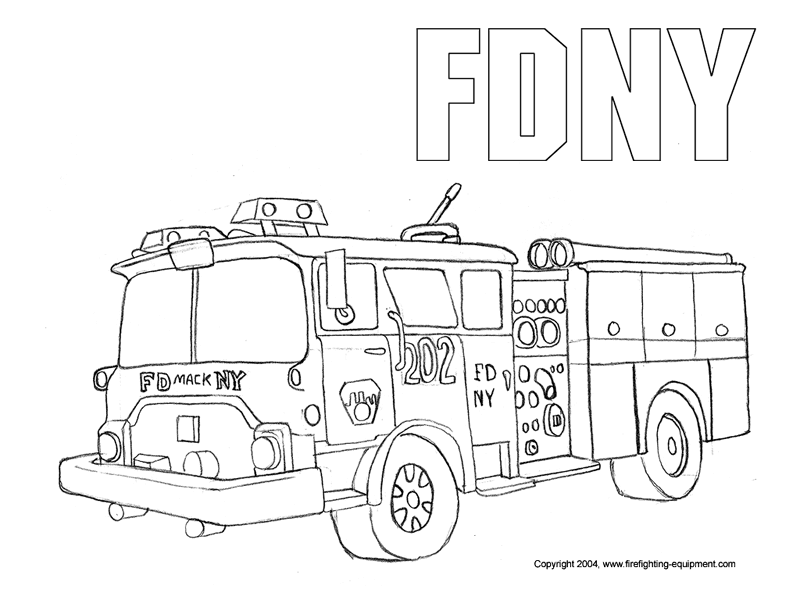 Dessin à colorier: Camion de Pompier (Transport) #135825 - Coloriages à Imprimer Gratuits