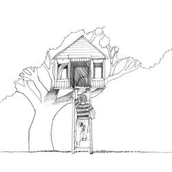 Dessin à colorier: Cabane dans un arbre (Bâtiments et Architecture) #66050 - Coloriages à Imprimer Gratuits